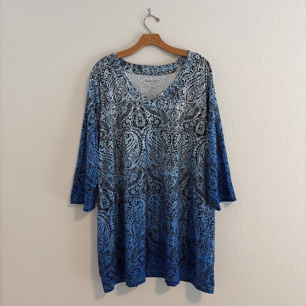 NEW Woman Within Women’s Soft Plus 1X 3/4 Sleeve Blue White Ombre Plus Size